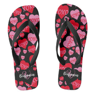 Patroon Harten XOXO Liefde Rood Roze Zwart Monogra Teenslippers