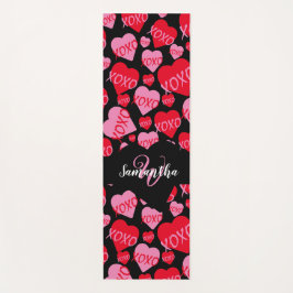 Patroon Harten XOXO Liefde Rood Roze Zwart Monogra Yogamat