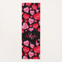 Patroon Harten XOXO Liefde Rood Roze Zwart Monogra Yogamat
