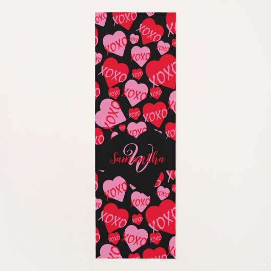 Patroon Harten XOXO Liefde Rood Roze Zwart Monogra Yogamat (Voorkant)
