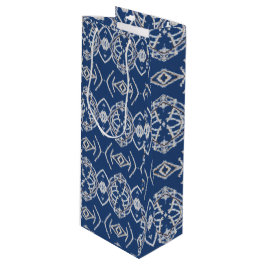 Patroon helderblauw & witte sneeuwvormen wijn cadeautas