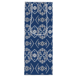 Patroon helderblauw & witte sneeuwvormen wijn cadeautas