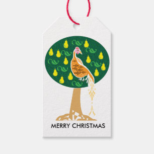 Patroon in een perenboomkerstkarol cadeaulabel