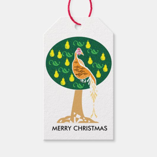 Patroon in een perenboomkerstkarol cadeaulabel (Voorkant)
