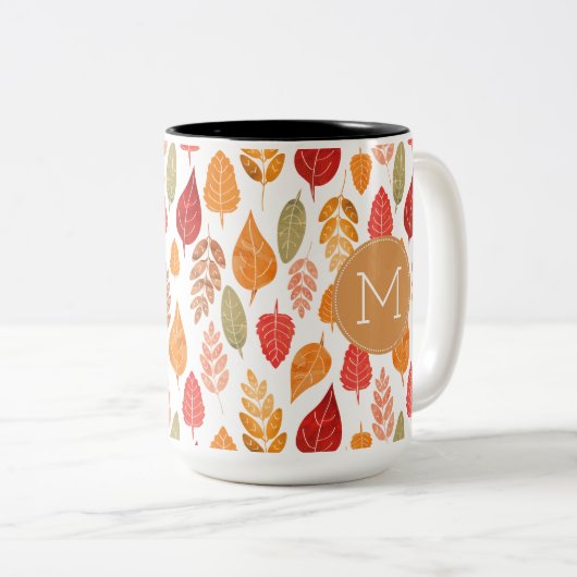 Patroon in gesneden herfst leest tweekleurige koffiemok (Voorkant rechts)