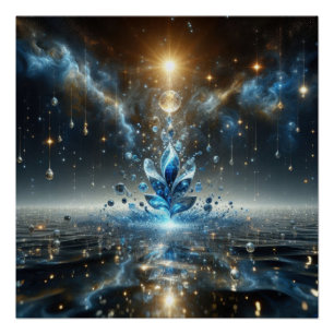 Patroon in zuiver schoon water bubbels op een blau perfect poster