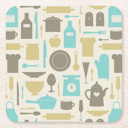 Patroon keukengereedschap kartonnen onderzetters (Voorkant)