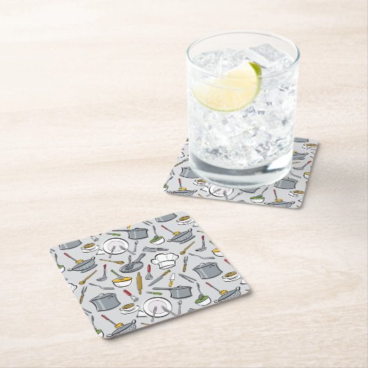 Patroon keukengereedschappen kartonnen onderzetters (Insitu)