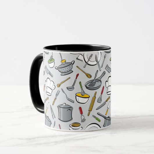 Patroon keukengereedschappen mok (Voorkant links)