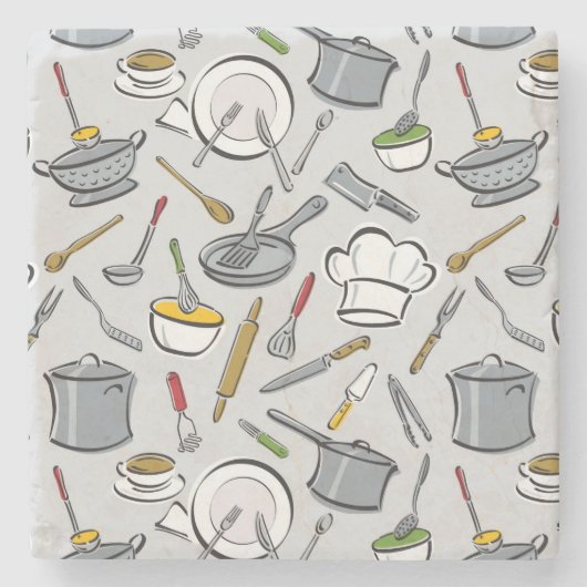 Patroon keukengereedschappen stenen onderzetter (Voorkant)