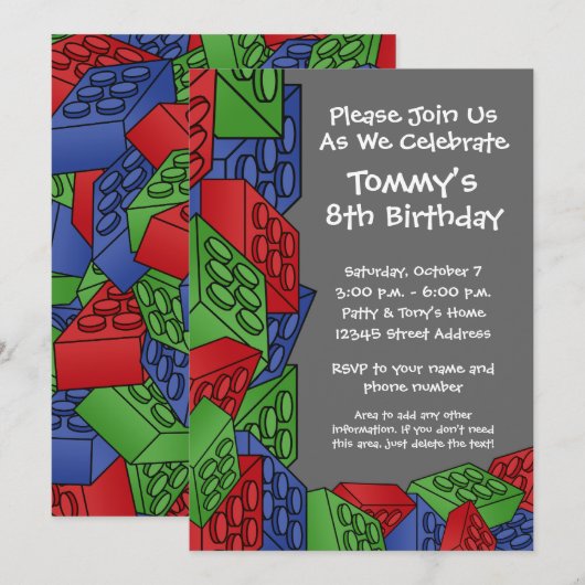 Patroon - Kinder bouwstenen van Birthday Party Kaart (Voorkant / Achterkant)