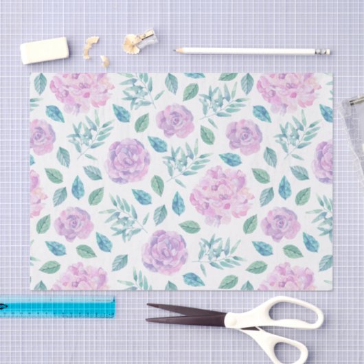 Patroon lichtroze en paarse bloemen tissuepapier (Craft)
