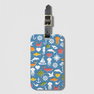 Patroon mariene symbolen bagagelabel