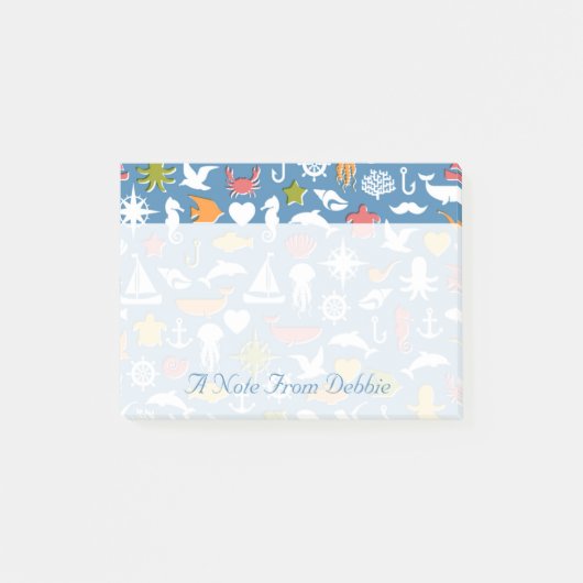 Patroon mariene symbolen | Jouw namen toevoegen Post-it® Notes (Voorkant)