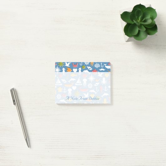 Patroon mariene symbolen | Jouw namen toevoegen Post-it® Notes (Kantoor)