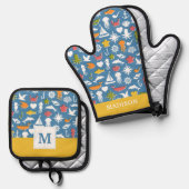 Patroon mariene symbolen ovenwant & pannenlap set (Voorkant / Achterkant)