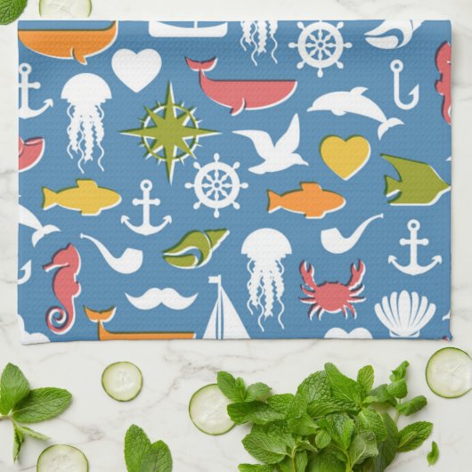 Patroon mariene symbolen theedoek (Gevouwen)