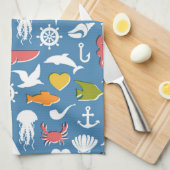 Patroon mariene symbolen theedoek (Quarter Fold)