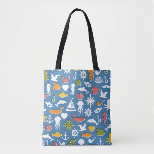 Patroon mariene symbolen tote bag (Voorkant)