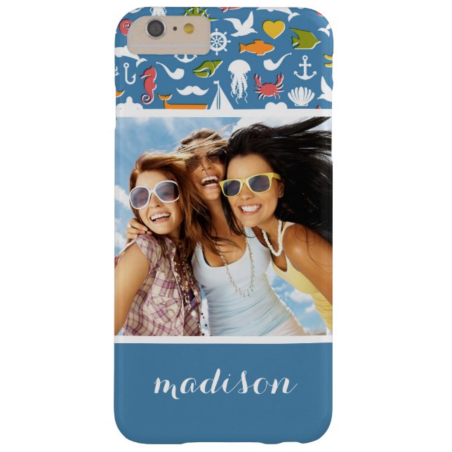 Patroon mariene symbolen | Uw foto en naam Case-Mate iPhone Case (Achterkant)