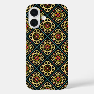  patroon medieval rode gele bloem iPhone 16 hoesje