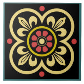  patroon medieval rode gele bloem tegeltje (Voorkant)