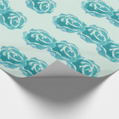 Patroon met 3 grote Blauwgroen Waterverf Rozen Cadeaupapier (Hoek)