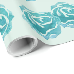 Patroon met 3 grote Blauwgroen Waterverf Rozen Cadeaupapier