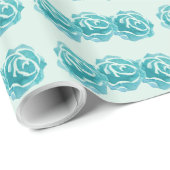 Patroon met 3 Rozen voor Blauwgroen Waterverf Cadeaupapier (Rol Hoek)