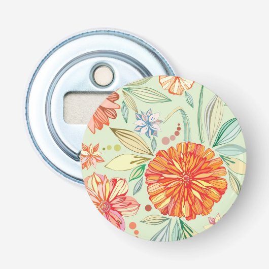 Patroon met asters button flesopener (Voorkant)