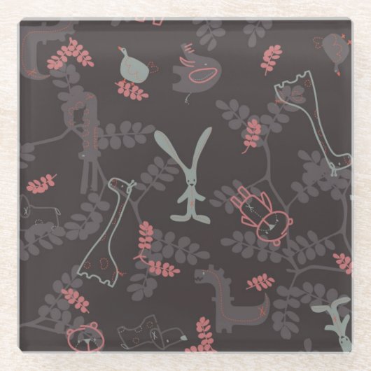 patroon met babydieren 1 glazen onderzetter (Voorkant)