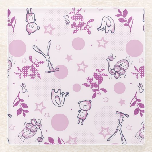 patroon met  babydieren glazen onderzetter (Voorkant)