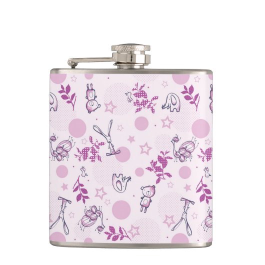 patroon met babydieren heupfles (Voorkant)