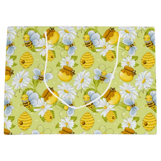 Patroon met bijen in blik groot cadeauzakje (Voorkant)