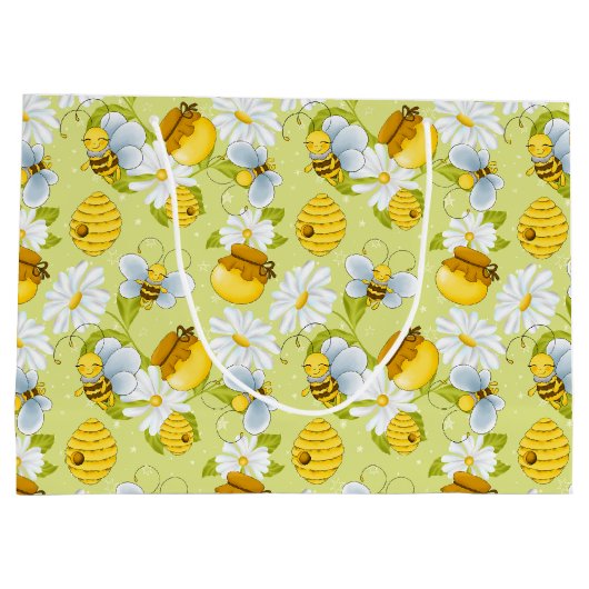 Patroon met bijen in blik groot cadeauzakje (Achterkant)