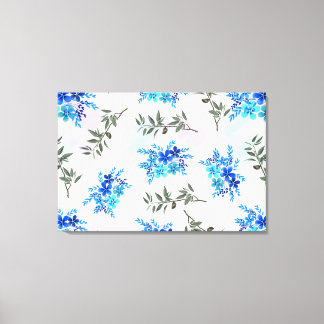 patroon met blauw bloemet van bloemen en bladeren canvas afdruk