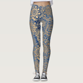 Patroon met blauw en gouden mandala leggings