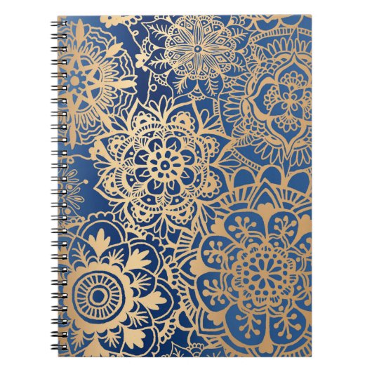 Patroon met blauw en gouden mandala notitieboek (Voorkant)