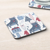 Patroon met blauw grijze kerstelementen bier onderzetter (Linkerzijde)