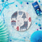 Patroon met blauw grijze kerstelementen papieren bordje (Feest)