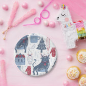 Patroon met blauw grijze kerstelementen papieren bordje (Feest)