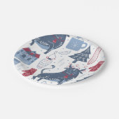 Patroon met blauw grijze kerstelementen papieren bordje (Gekanteld)