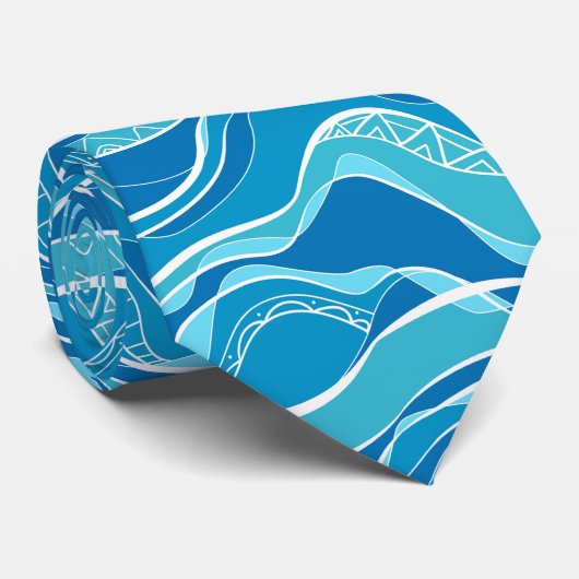 Patroon met blauwe golven met wit stammenpatroon stropdas (Opgerold)