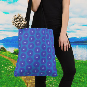 Patroon met blauwe schijven op een grote schoudert tote bag