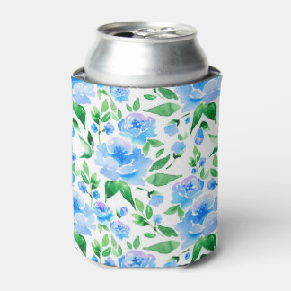 Patroon met blauwe waterverf bloemen blikjeskoeler