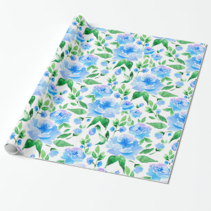 Patroon met blauwe waterverf bloemen cadeaupapier