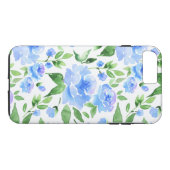 Patroon met blauwe waterverf bloemen Case-Mate iPhone case (Achterkant (Horizontaal))