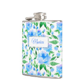 Patroon met blauwe waterverf bloemen heupfles (Links)