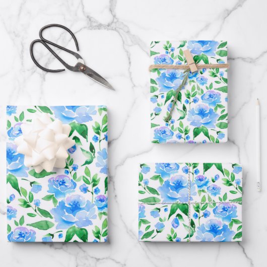 Patroon met blauwe waterverf bloemen inpakpapier vel (Voorkant)