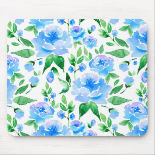 Patroon met blauwe waterverf bloemen muismat